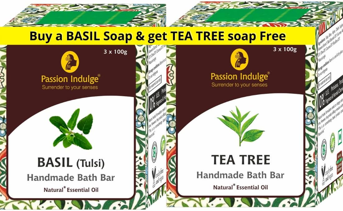 Passion Indulge Combo Handmade Bath Bar anti Microbial Soap - Basil and Tea Tree Soap | Natural Soap | Soap for Men| Soap for Women | anti Microbial Soap | Essential Oil Soap | Vegan Soap image number 5