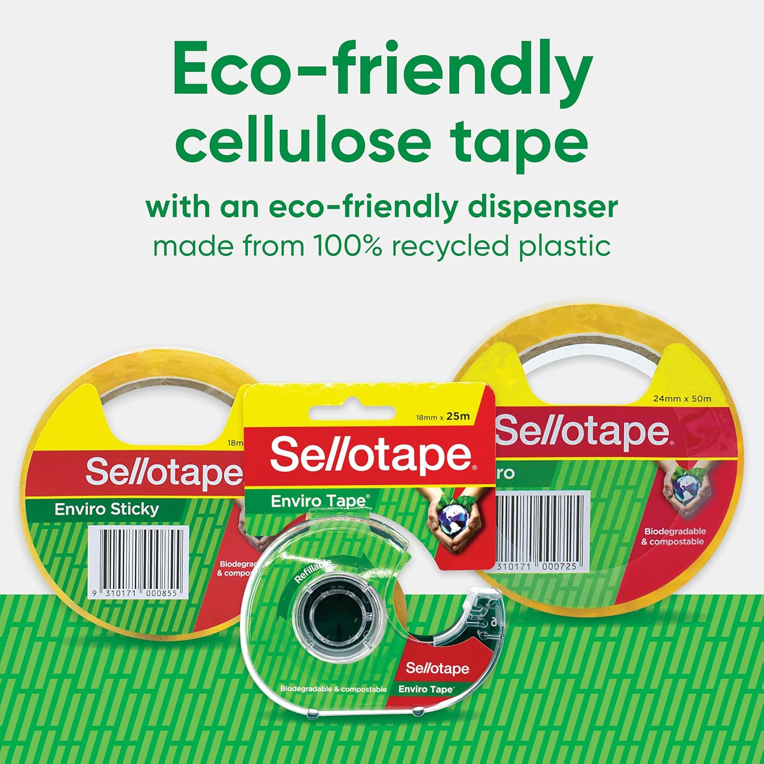Sellotape Enviro Tape, Biodegradable and Compostable, Non-Static for Easy Handling, Ideal for Gift Wrapping and Office Use, Includes 24Mm X 50M Tape Roll - 6 Pack