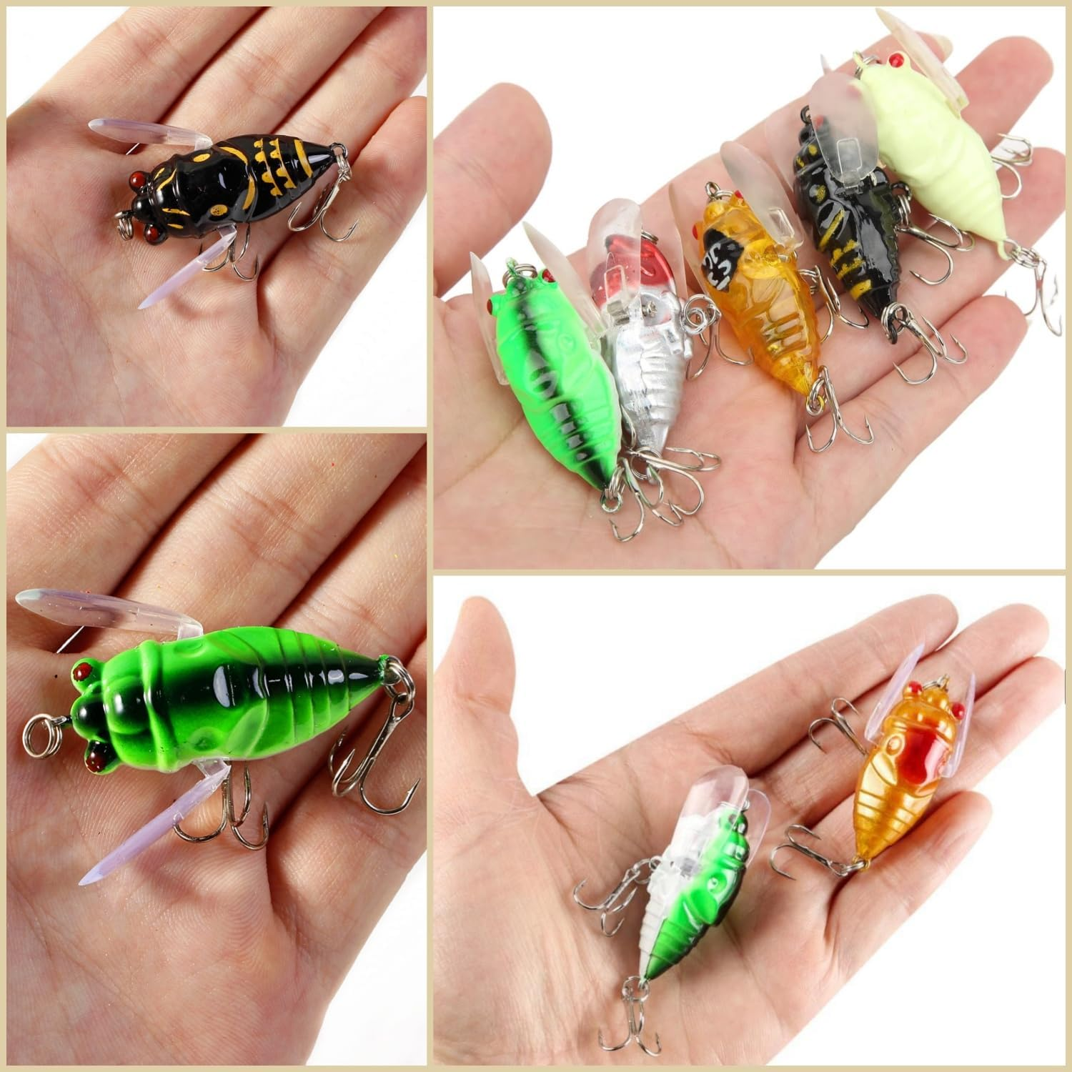 Taicols Cicada Fishing Lure, 5 Fishing Cicada Bait, Lifelike 3D Holographic Eyes Freshwater Bait, Sturdy Fishing Topwater Lure Artificial Fishing Bait, Fly Fishing Lures,For Fishing Enthusiasts image number 4
