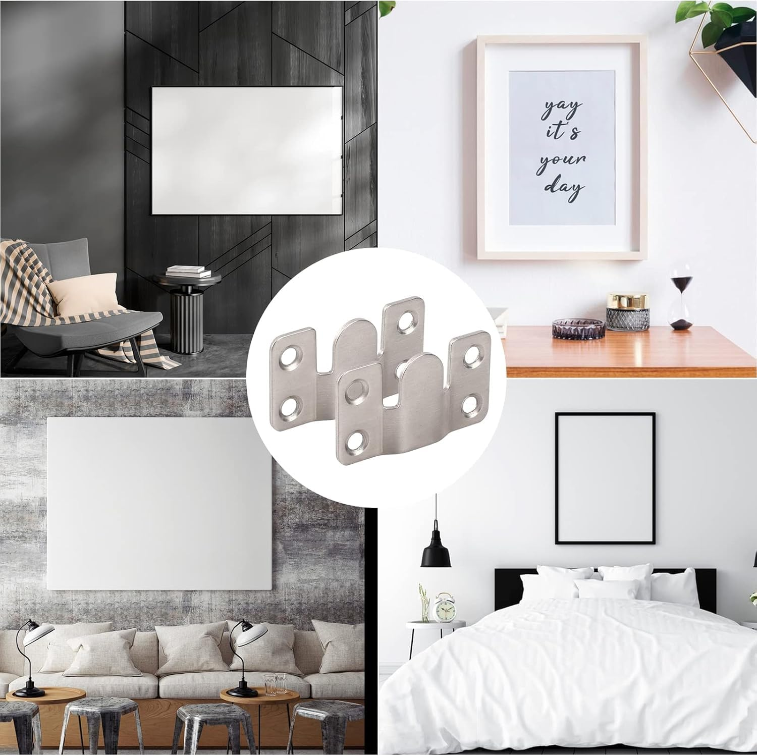 6 Pairs Flush Mount Bracket Heavy Duty Picture Hangers, Stainless Steel Flush Mount Bracket, Flush Mount Brackets Interlocking Flush Mount Brackets image number 4