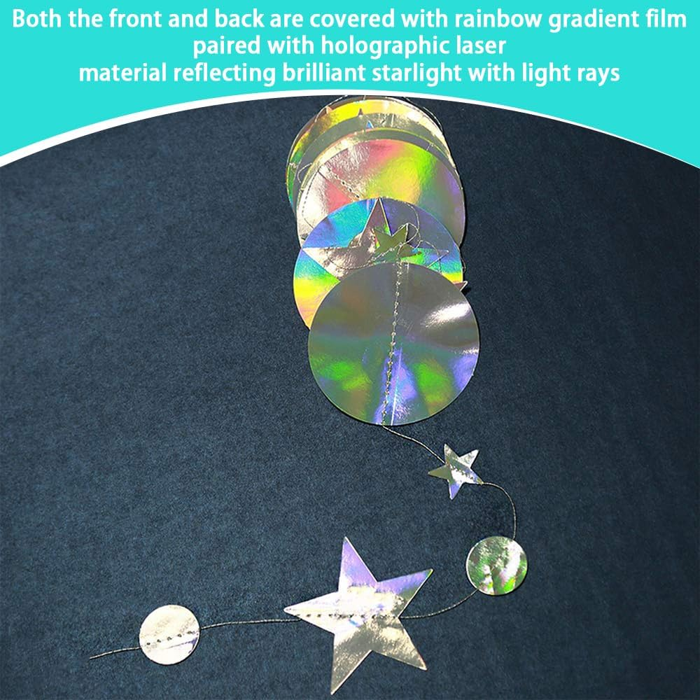 MOTRAIN Iridescent Star Moon Circle Dot Garland Party Decoration Set, Hanging Twinkle Star Banner Backdrop, Little Star Iridescent Party Supplies for Kids Birthday Wedding Festival Engagement image number 5