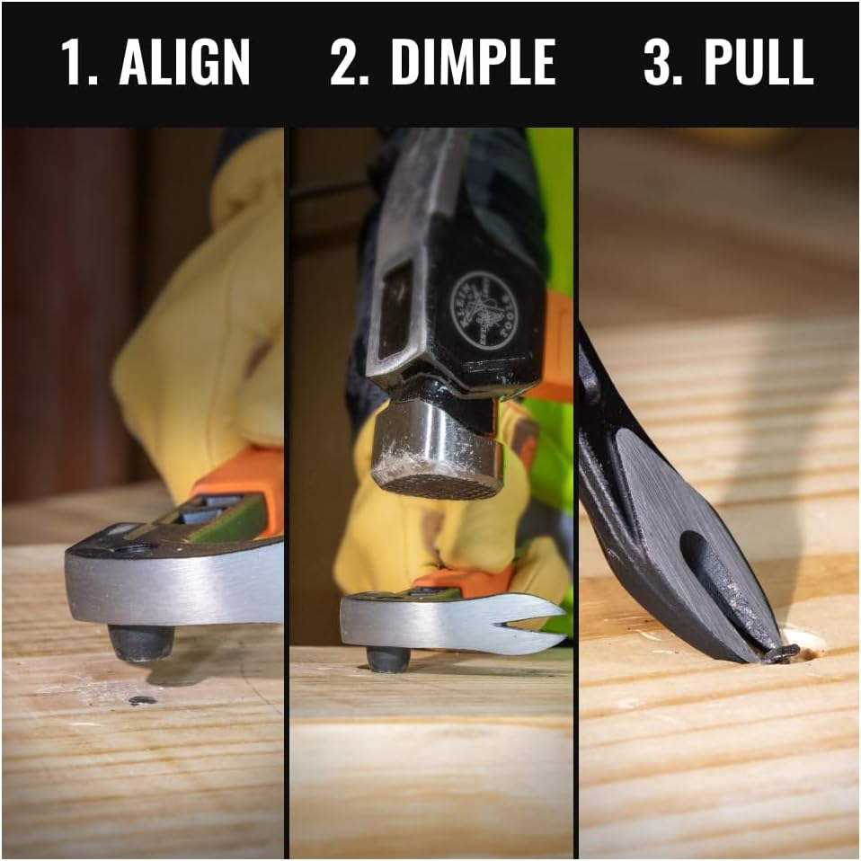 Klein Tools 66091 Integrated Dimple Nail Extractor Heavy Duty Carbon Steel Bar for Cats 8" image number 5