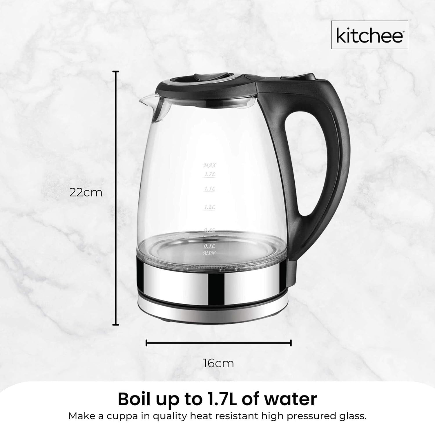 1.7L Electric Glass Kettle LED Blue Light 360 Automatic Cordless Water Boiling Jug image number 1