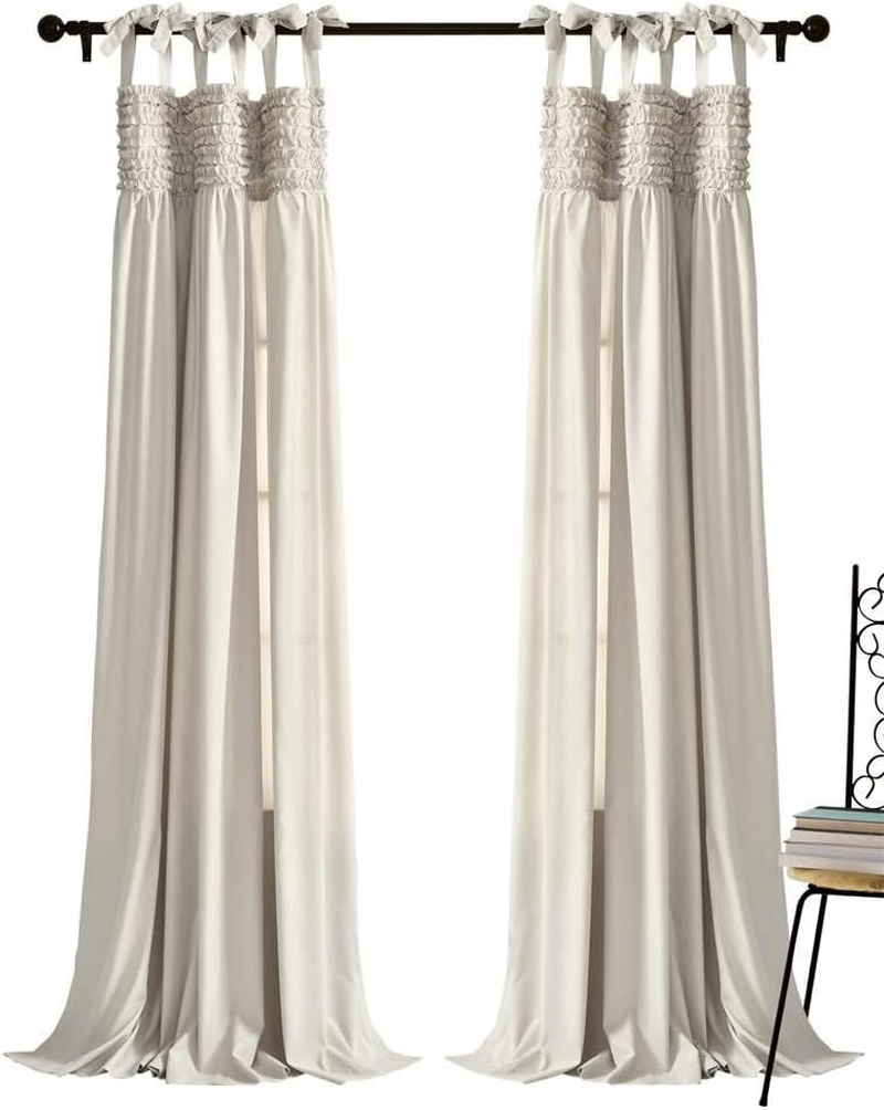 Lush Decor, Neutral Lydia Curtains Ruffle Window Set for Living, Dining, Bedroom X 40, 84 in L Panel Pair image number 6