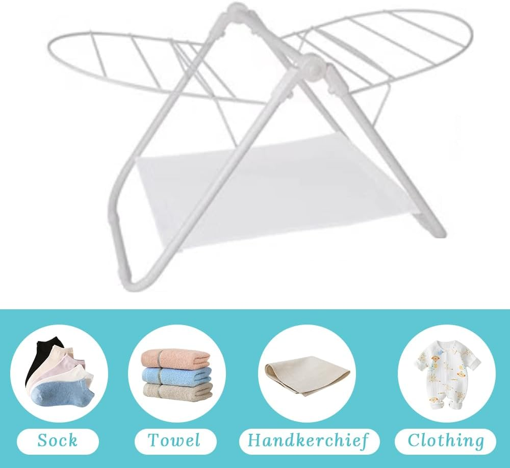 GUDAJIN Compact Tabletop Airer Stand, Folding Winged Hanger Shelf, Dual-Level Laundry Tower for Undergarments, Facecloths, Indoor Washroom, Outdoor Patio, Space-Saving Portable Frame image number 4