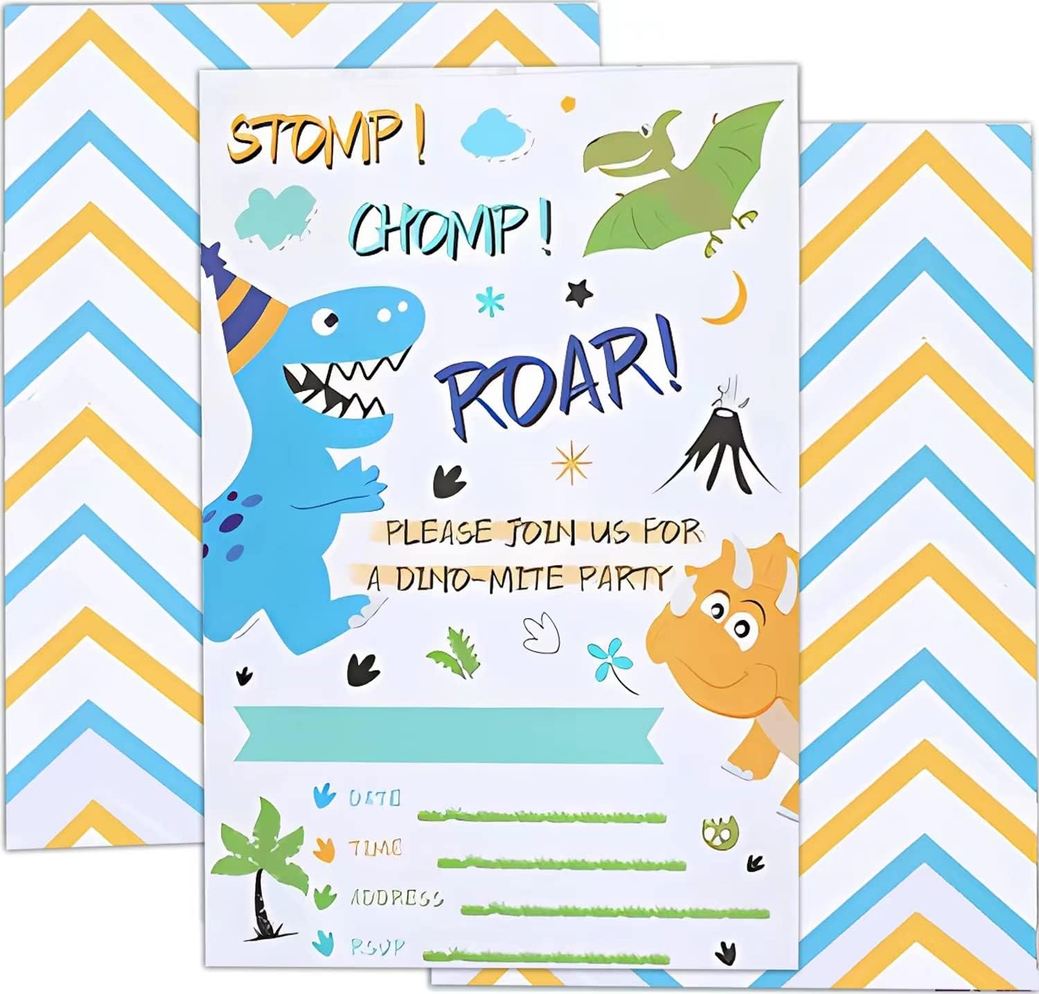 Dinosaur Party Invitation Cards -10 Sets Fill-In Invitations with Envelopes Dino Party Supplies for Boys Birthday Invites Double-Sided Printed Eco-Friendly T-Rex Cards image number 3