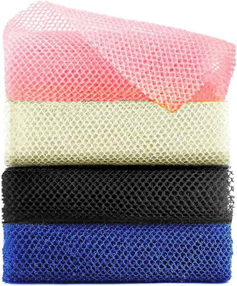 4-Piece African Net Sponge with Knots &ndash; Authentic Exfoliating Body Scrubber, Long Bath Sponge for Back, Skin Smoother, Shower & Bath Accessories (Pink, Black, Blue, Beige) image number 3