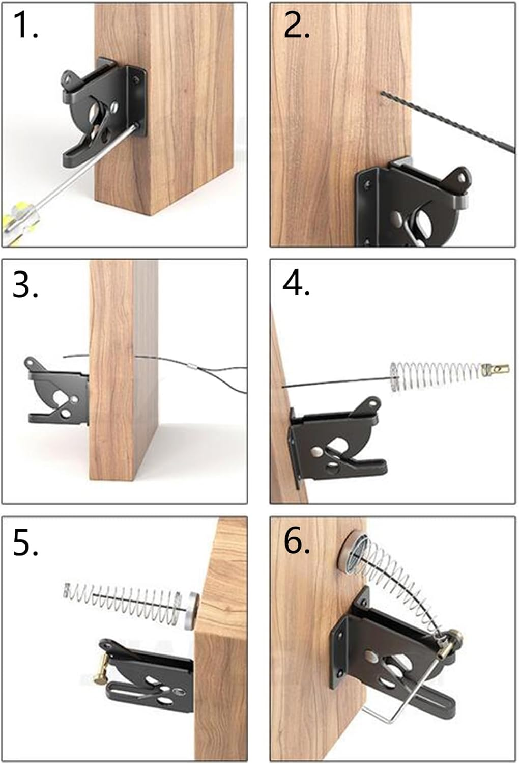 Pair of Self Locking Gate Latch Automatic Gravity Lever for Wood Fence Gate Door Latches, Left and Right (Spring Cable Pull), AP00289O image number 6