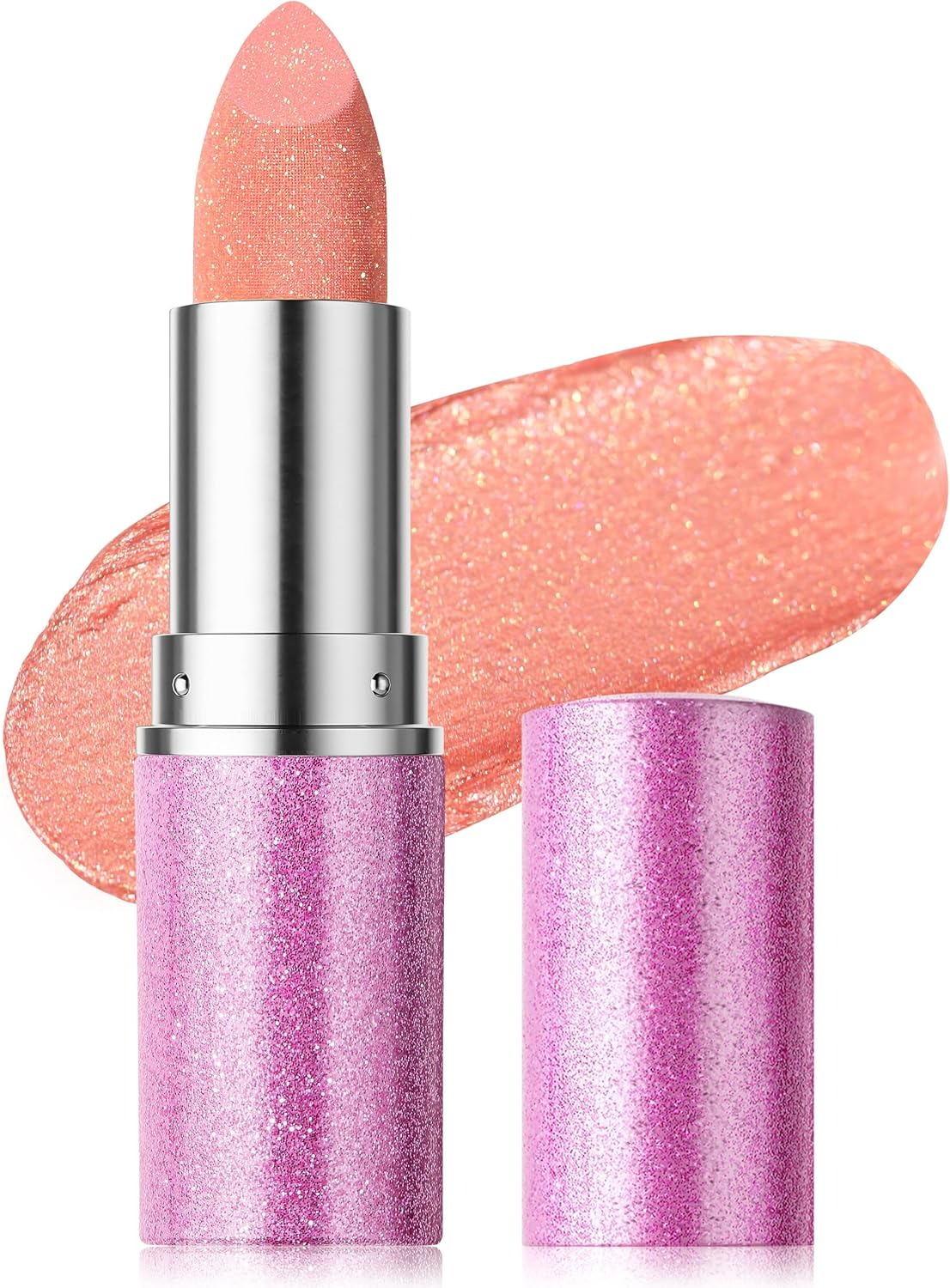 Erinde Glitter Pink Lipstick, Diamond Shimmer Metallic Lipstick for Women, Lightweight Hydrating Formula, Smooth Non-Sticky Long Lasting Lipstick, High Impact Full-Coverage Lip Color,#02