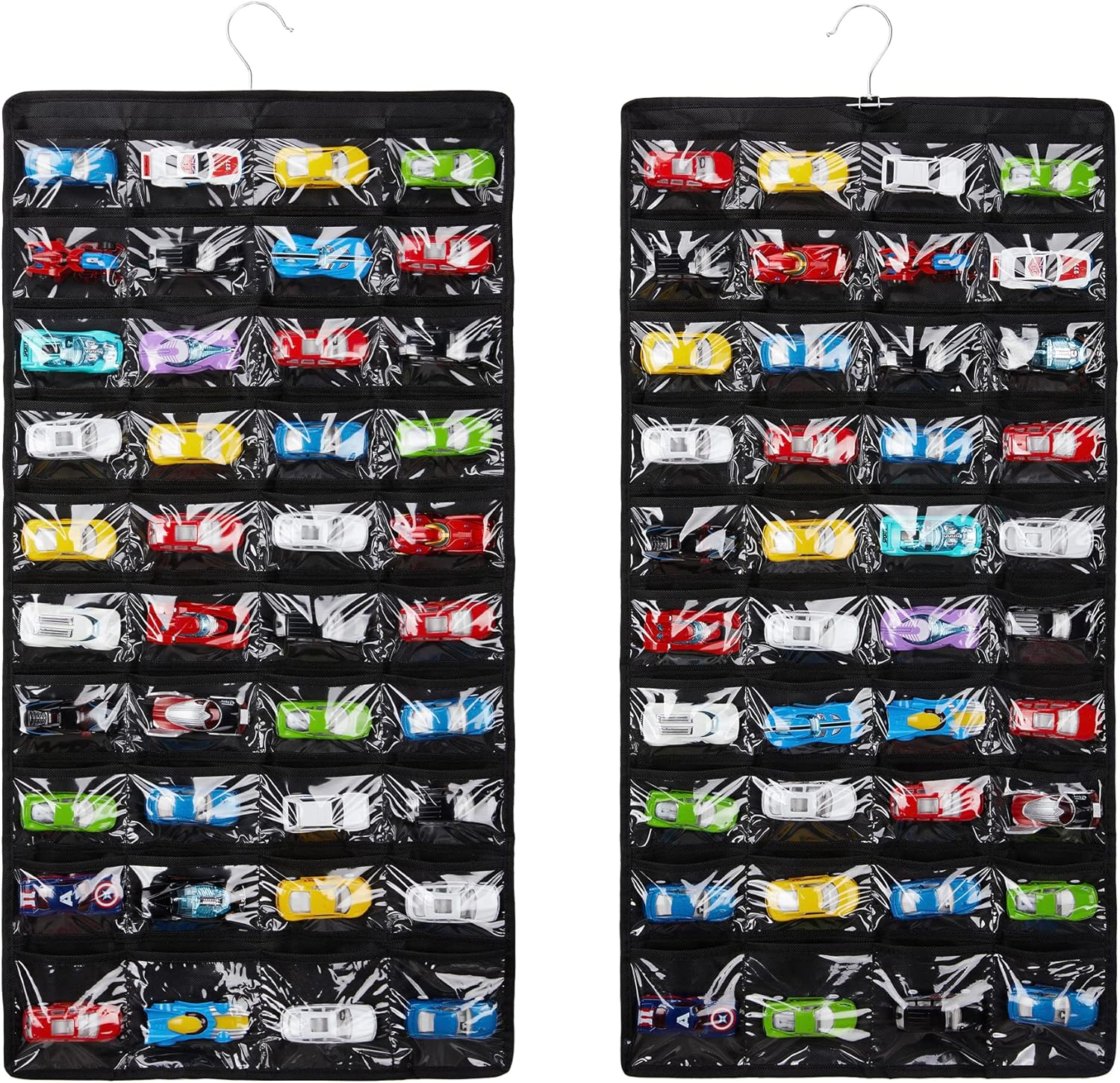 Storage Case Compatible with 80 Hot Wheels Matchbox Cars, Double-Sided Hanging Display Case for Hot Wheels Fits for 80 Toy Cars (80 Slots-Black) image number 1