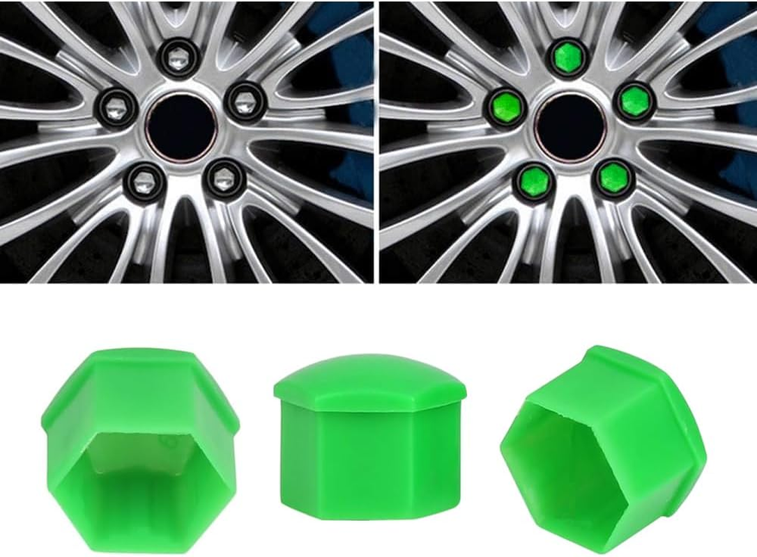 Qitindasen Pack of 20 17 Mm Car Wheel Nut Covers, Universal Tyre Nut Caps, Hexagonal Car Hub Screw Cover with Removal Tool (Green) image number 4