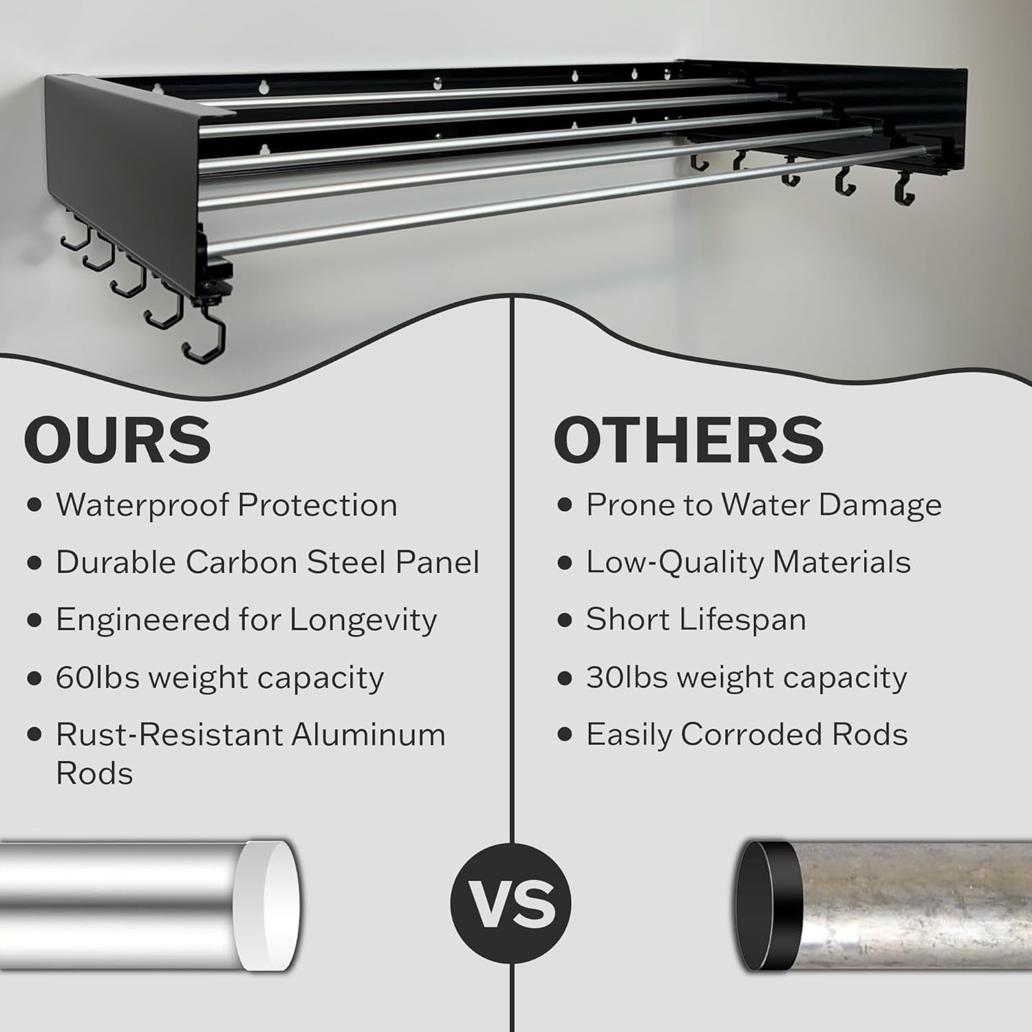 Qowooq Laundry Drying Rack Collapsible, Wall Mounted, Clothes Drying Rack, 81.3 Cm Industrial Black, 18.1 Kg Capacity with Wall Template and Long Screwdriver Bit (Black, 80Cm) image number 4