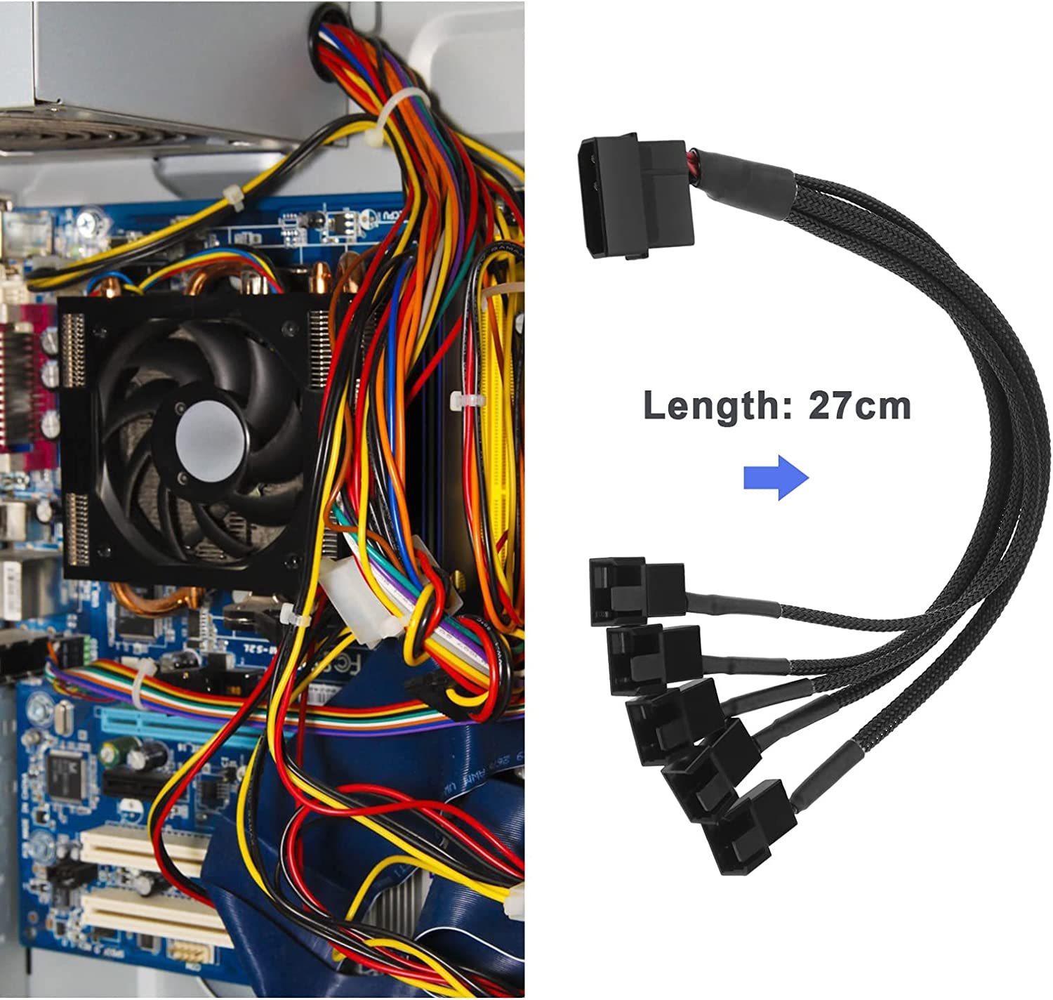 Emagtech 5 in 1 4-Pin Molex to 5 X 3-Pin / 4-Pin PC Chassis Fan Separator PC Chassis Fan Separator Y Power Adapter Cable Compatible with 3 or 4 Pin Fans image number 3