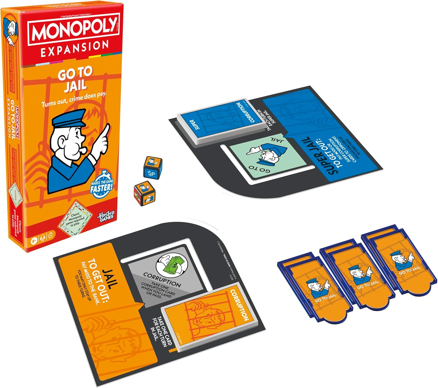 Monopoly Go to Jail Expansion | Add More Fun to Classic Monopoly Game and Play Faster | Ages 8+ | 2-6 Players | 40 Mins. | Family Board Games image number 1