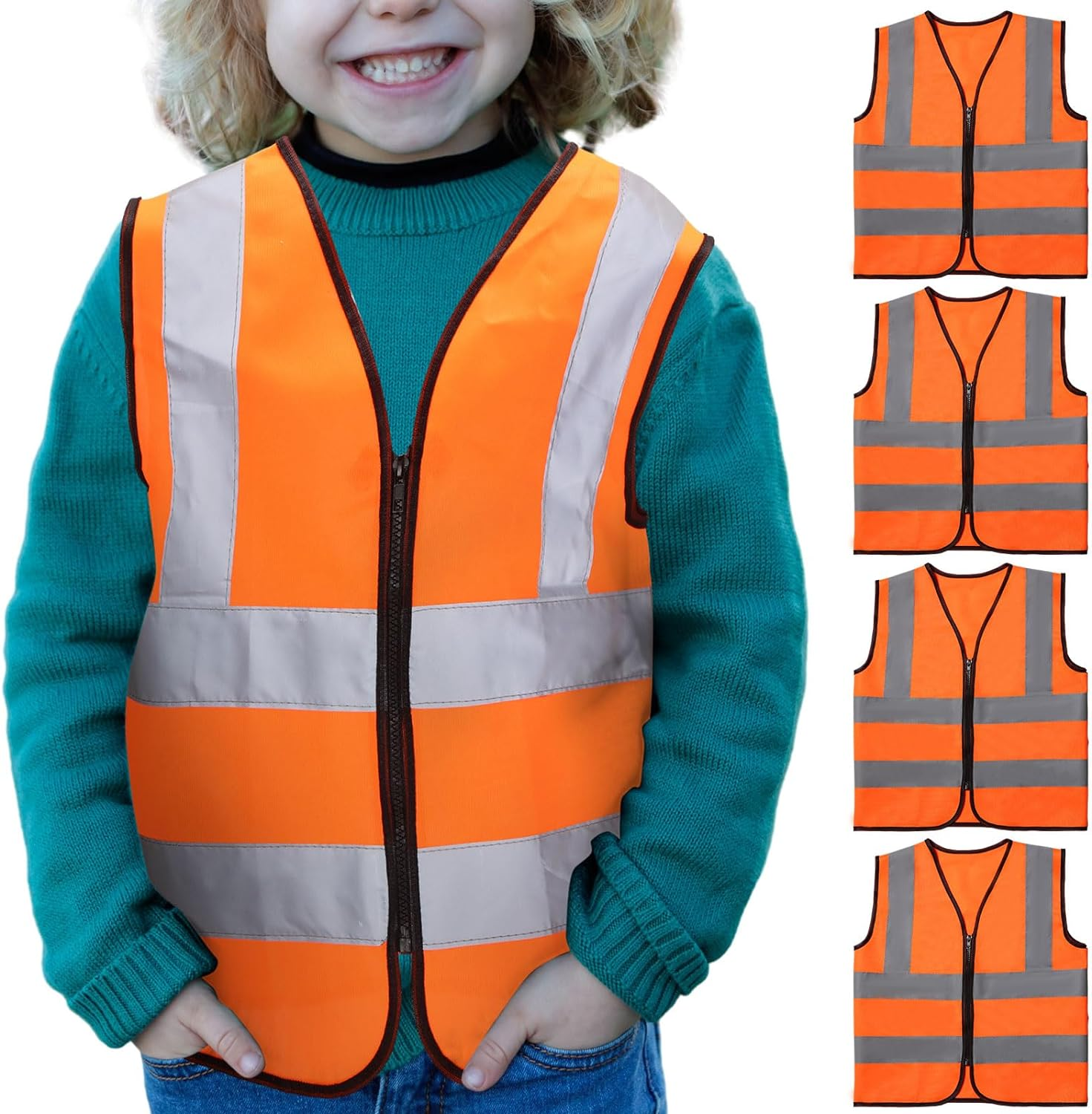 Unittype 4 Pieces Kids Safety Vest Construction Reflective Traffic Vest for Running Kindergarten Preschool Children
