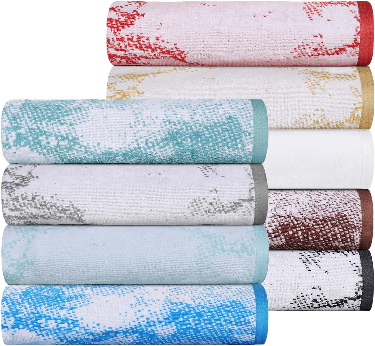 Superior Cotton 10 Piece Assorted Solid and Marble Towel Set, Includes 2 Bath, 4 Hand, 4 Washcloths/Face Towels, Soft, Absorbent, Decorative Bathroom Accessories, Home Essentials, Teal image number 7
