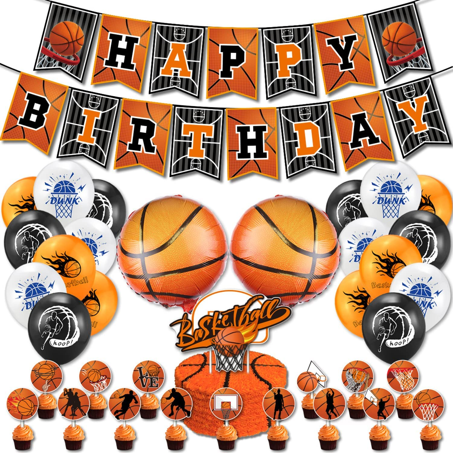 Yamibobo Basketball Party Supplies Kit, Basketball Foil & Latex Balloons, Banners, Cupcake Decorations, Cake Topper, Ribbons for Boys Sports Theme Birthday image number 1