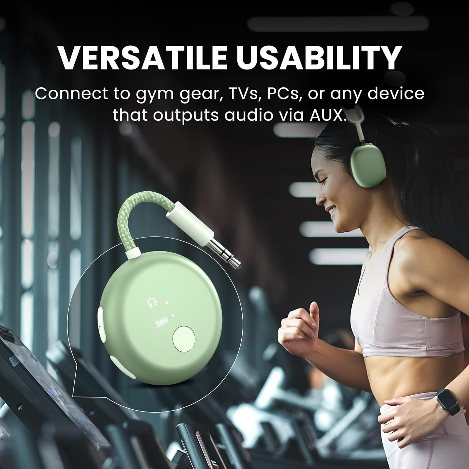 Avantree Soundjet R1 &ndash; Airplane Bluetooth Adapter for Headphones & Airpods Travel Flight, Aptx Adaptive, 20H Battery, Wireless Audio Transmitter with Qualcomm Chipset - Green image number 2