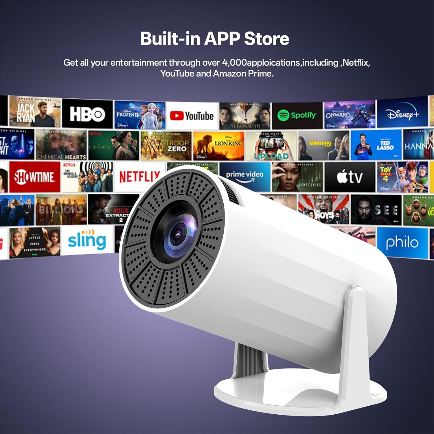 Mini Projector with 1080P Support, [Built-In Apps & Screen Mirroring] Portable Projector with Wifi 6 BT 5.4, Auto Vertical Keystone, 180&deg; Rotation Smart Projectors Suitable for Outdoor/Tv Stick/Phone image number 2