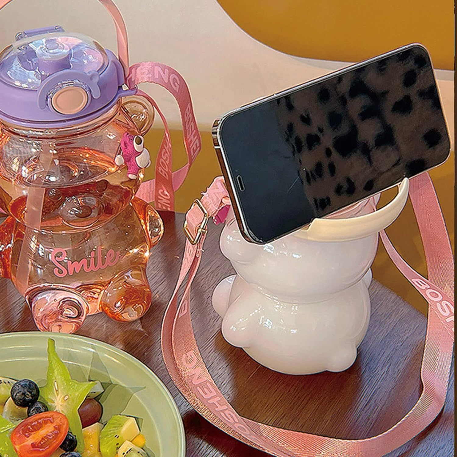 JQWSVE Kawaii Bear Straw Bottle, Kawaii Water Bottles Cute Water Bottle with Stickers, Leak-Proof Kawaii Bear Water Bottle for Office Travel image number 4