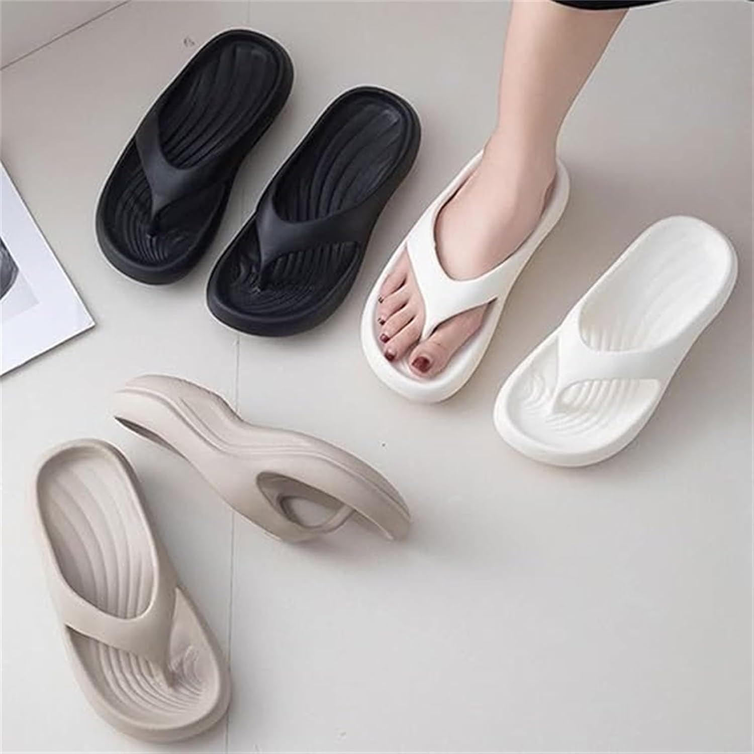 Pillow Arch Support Flip Flops, Ultra Lightweight Non-Slip Arch Support Flip Flops, Summer Beach Sandals image number 4