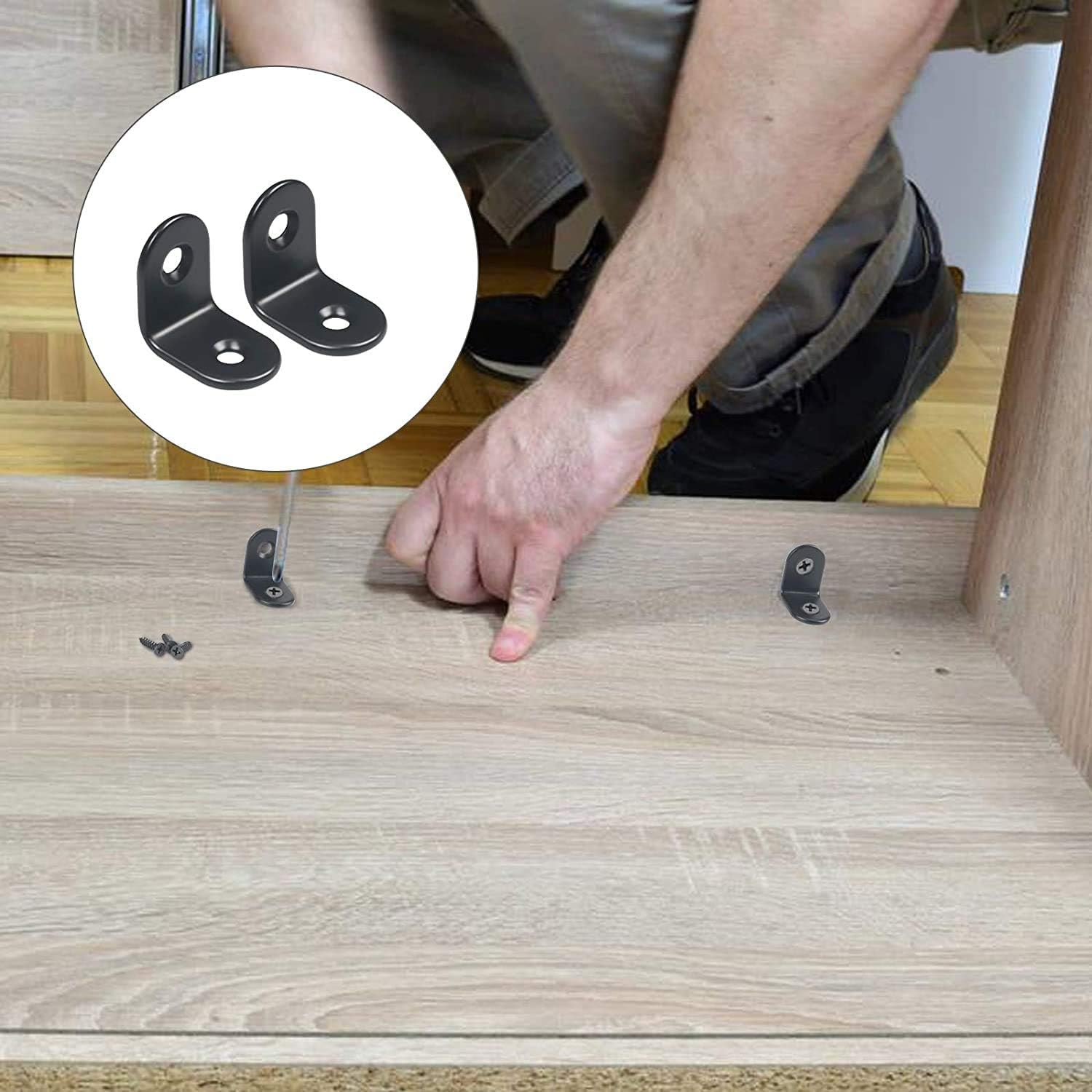 30 Sets Corner Brackets Stainless Steel Angle Code L-Shaped Right Angle Bracket 90 Degree Angle Bracket Fastener with 80 Screws (10Pcs-40Mm/10Pcs-30Mm/10Pcs-20Mm) image number 2