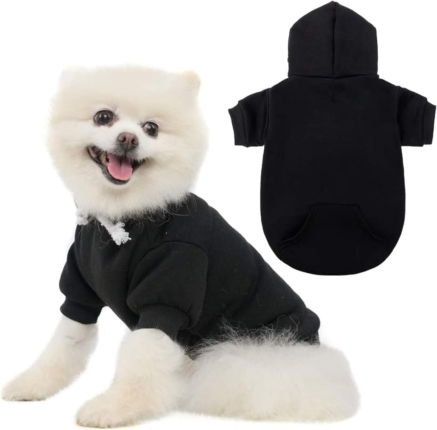 KOOLTAIL Basic Dog Hoodie - Soft and Warm Dog Hoodie Sweater with Leash Hole and Pocket, Dog Winter Coat, Cold Weather Clothes Sweatshirt for Small Medium Large Dogs Puppy Cat Boys Girls Black M image number 7