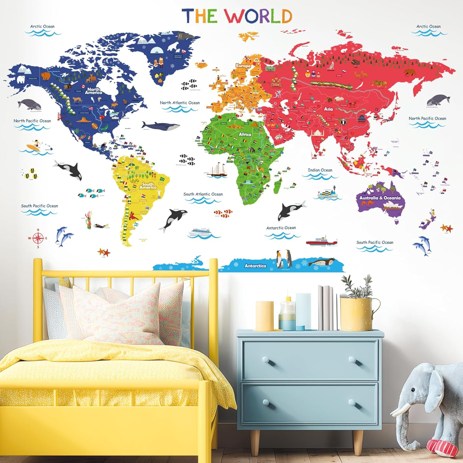DECOWALL BS-115 the Large World Wall Stickers Peel and Stick Removable Art Living Room Nursery Kids Bedroom image number 5