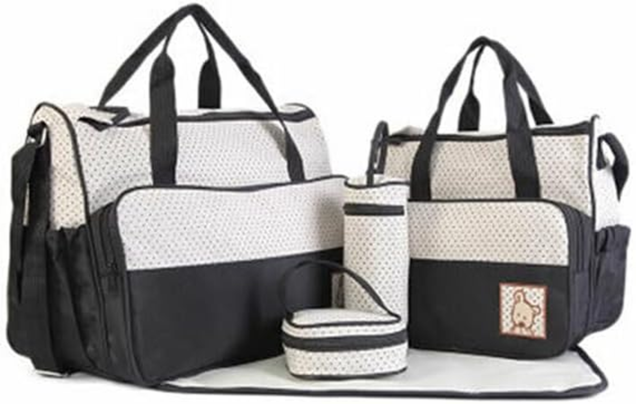 AIMALL 5-Piece Mum Bag Set with Diaper Pad, Floral Canvas Baby Changing Kit - Insulated Bottle Holder & Food Pouch, Shoulder Handbag