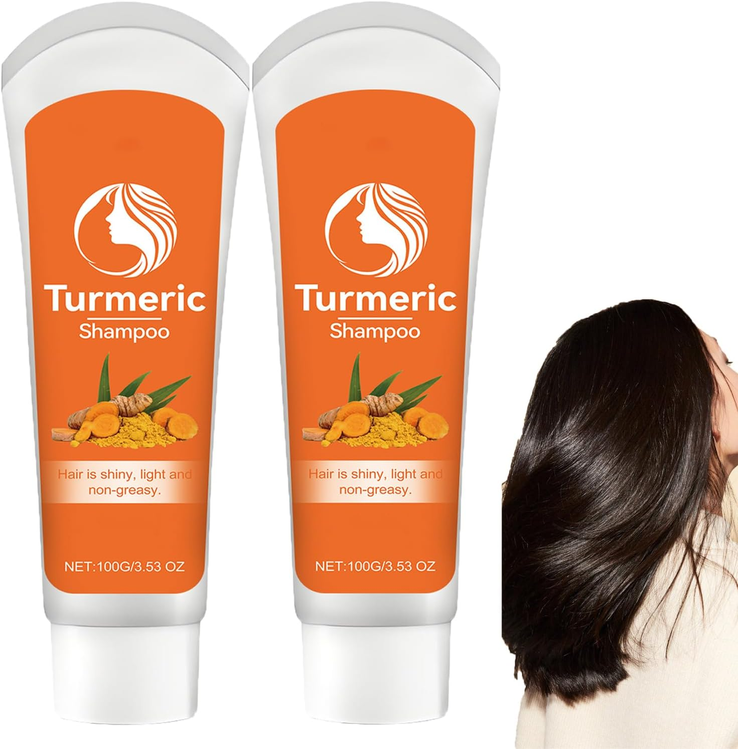 Turmeric Shampoo, Deeply Cleansing for Oil Hair, anti Loss and Frizzing, Relieves Dandruff, Nourishing & Strengthening for Thinning, Damaged and Dry Hair, Thickening Volumizing Shampoo (2Pcs)