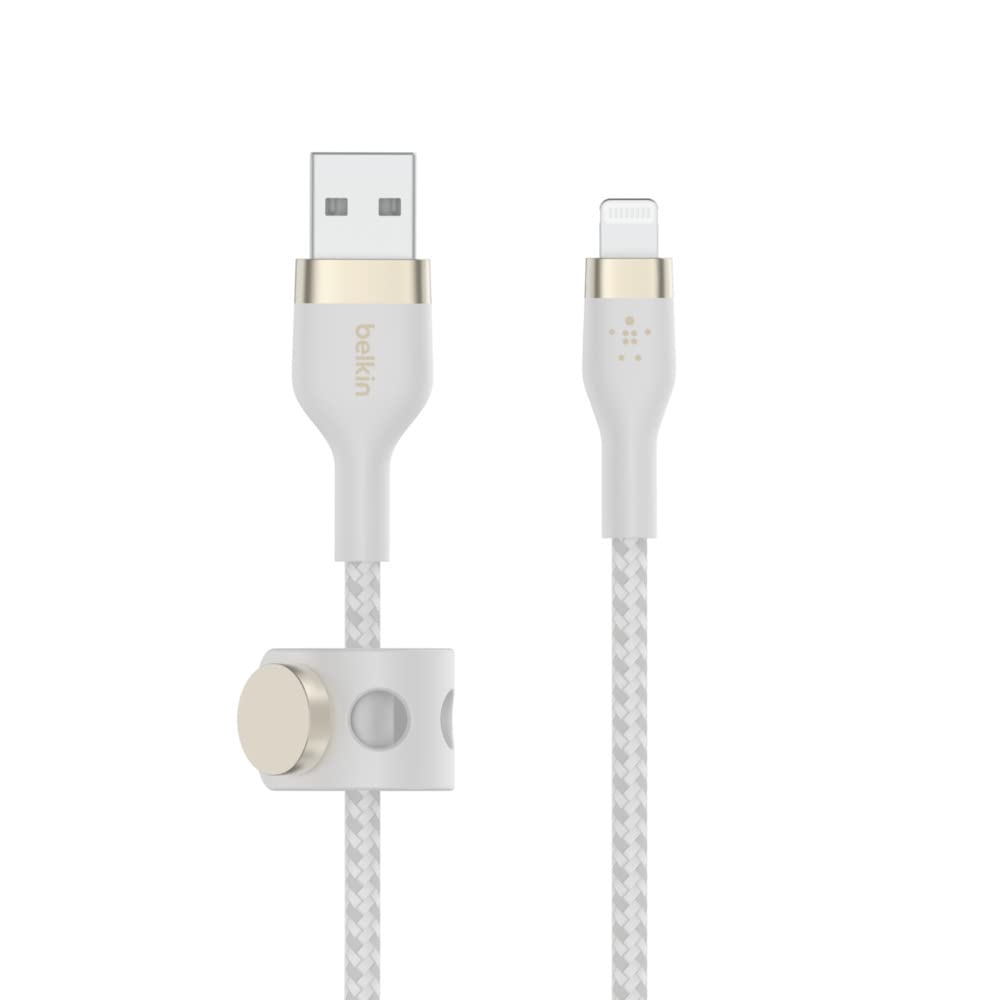 Belkin Boostcharge Pro Flex Braided USB a to Lightning Cable 2M/6.6FT - Mfi Certified 20W Power Delivery Iphone Charger Cord - Apple Charger USB a Cable - Fast Charging - Iphone 14, Iphone 13 - White image number 4