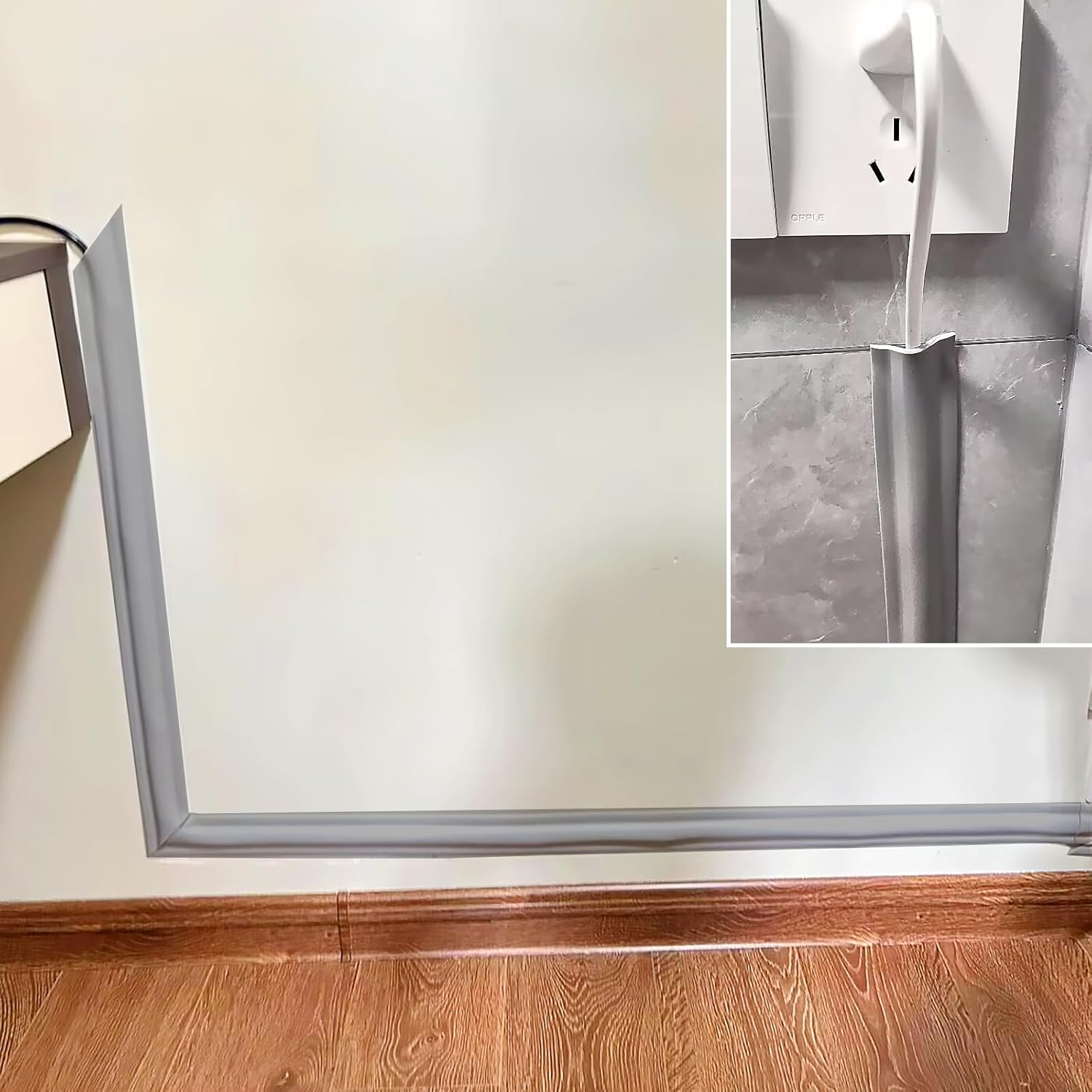 Flexible Cord Hider Cable Management Cord Covers for Wires on Wall Floor(Grey) - White2M-38Mm image number 7