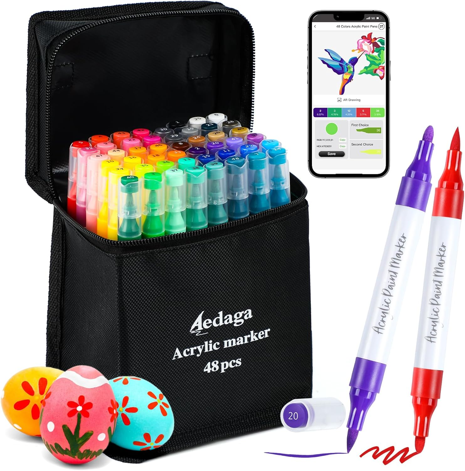 120 Colors Acrylic Paint Pens with Free App, Dual Tip Acrylic Paint Markers with Brush Tip and Fine Tip for Adults, Kids, Eggs, Wood, Rock, Canvas, Plastic, Stone, Glass, Ceramic