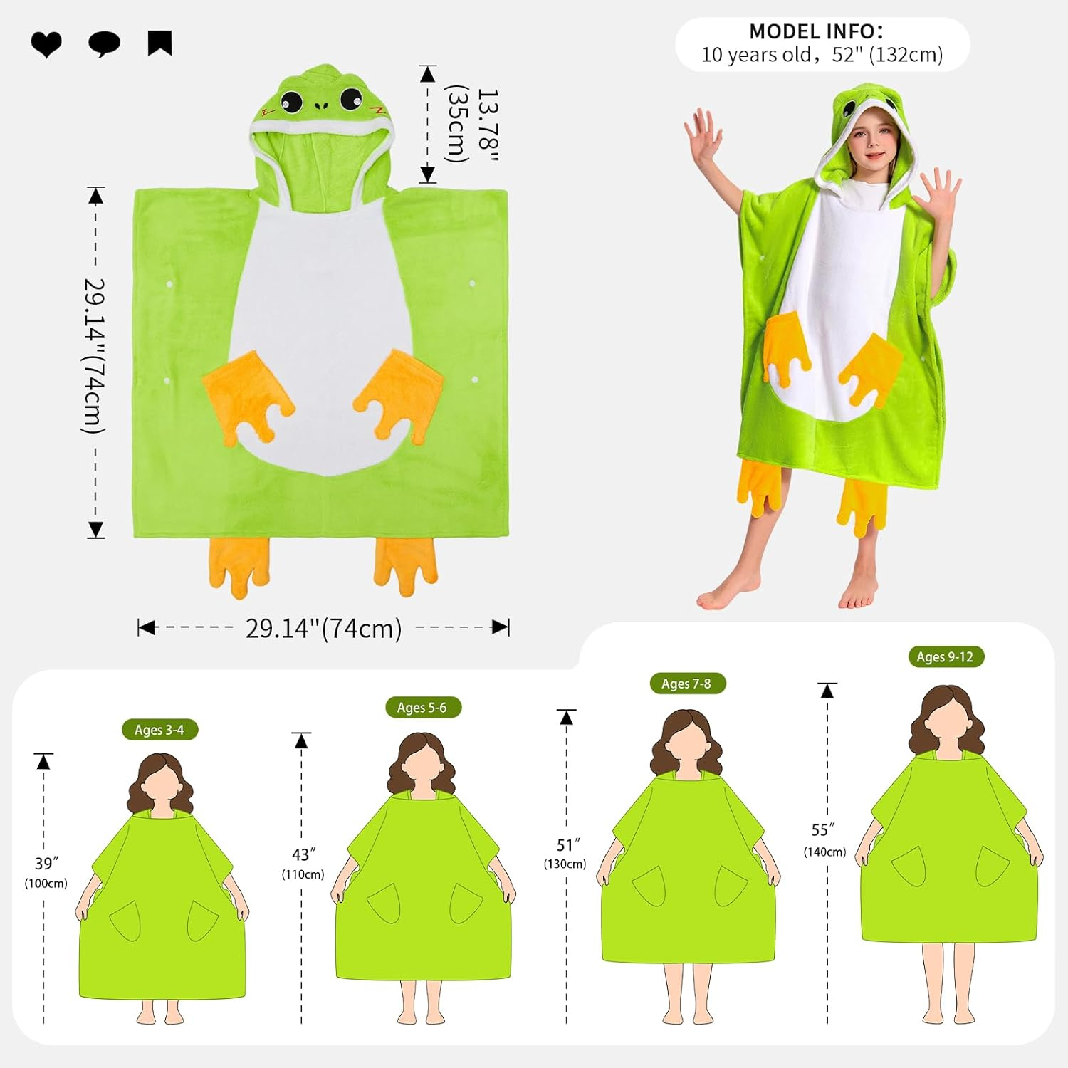 OLAOLA Frog Hooded Kids Beach Towels, Soft Absorbent Kids Hooded Bath Towel Wrap for Boys Girls, Toddler Pool Swim Towel with Hood for Ages 3-12 - Panda image number 3