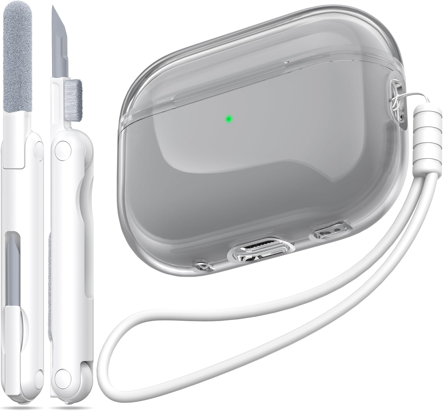 MHYALUDO for Airpods 4Th Generation Case Cover 2024, Military-Grade Shockproof, Soft TPU Highly Transparent Anti-Yellowing for Airpods 4 Case with Cleaning Kit & Cute round Buckle, Clear White