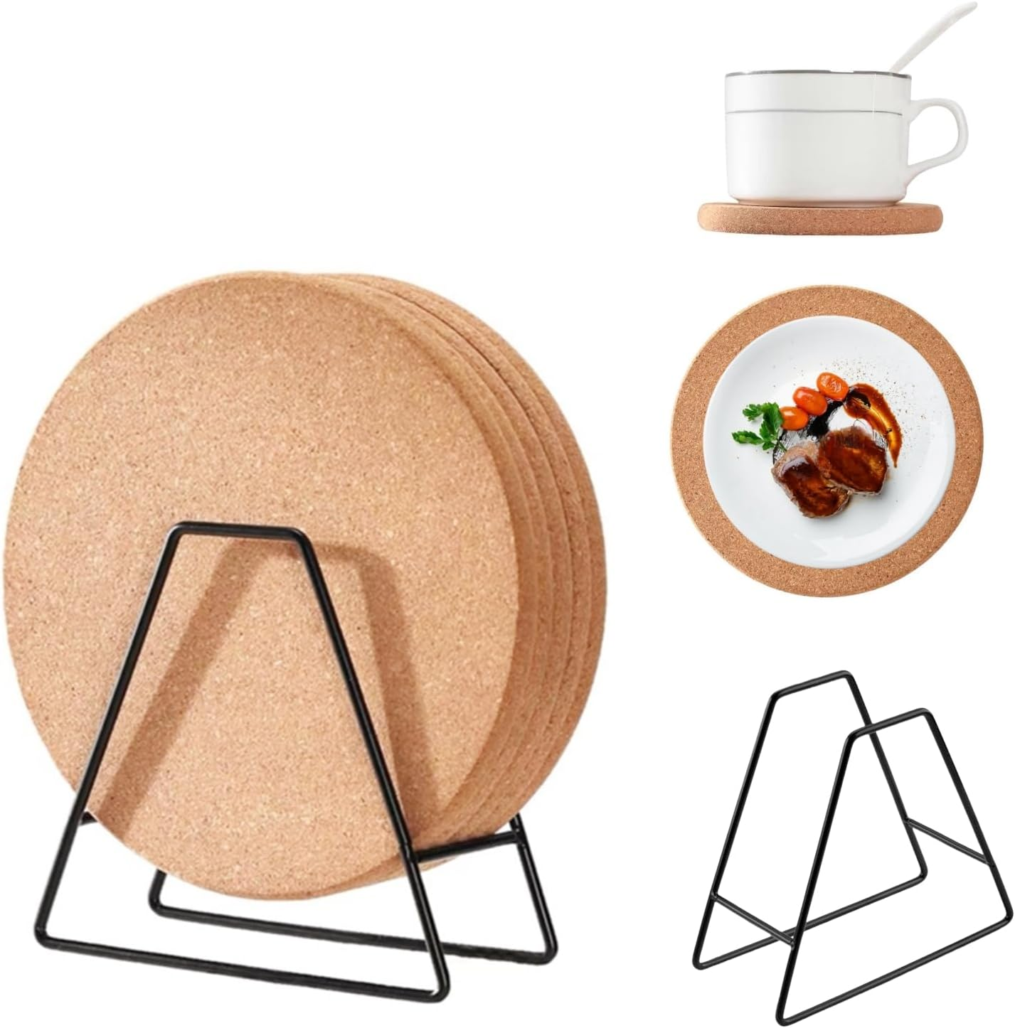 Cork Trivet for Hot Dishes, 5 Pack round Cork Coaster with 1 Pcs Plate Holder Organizer, High Density Thick Heat Resistant Cork Trivets for Hot Pots Table Countertop image number 4