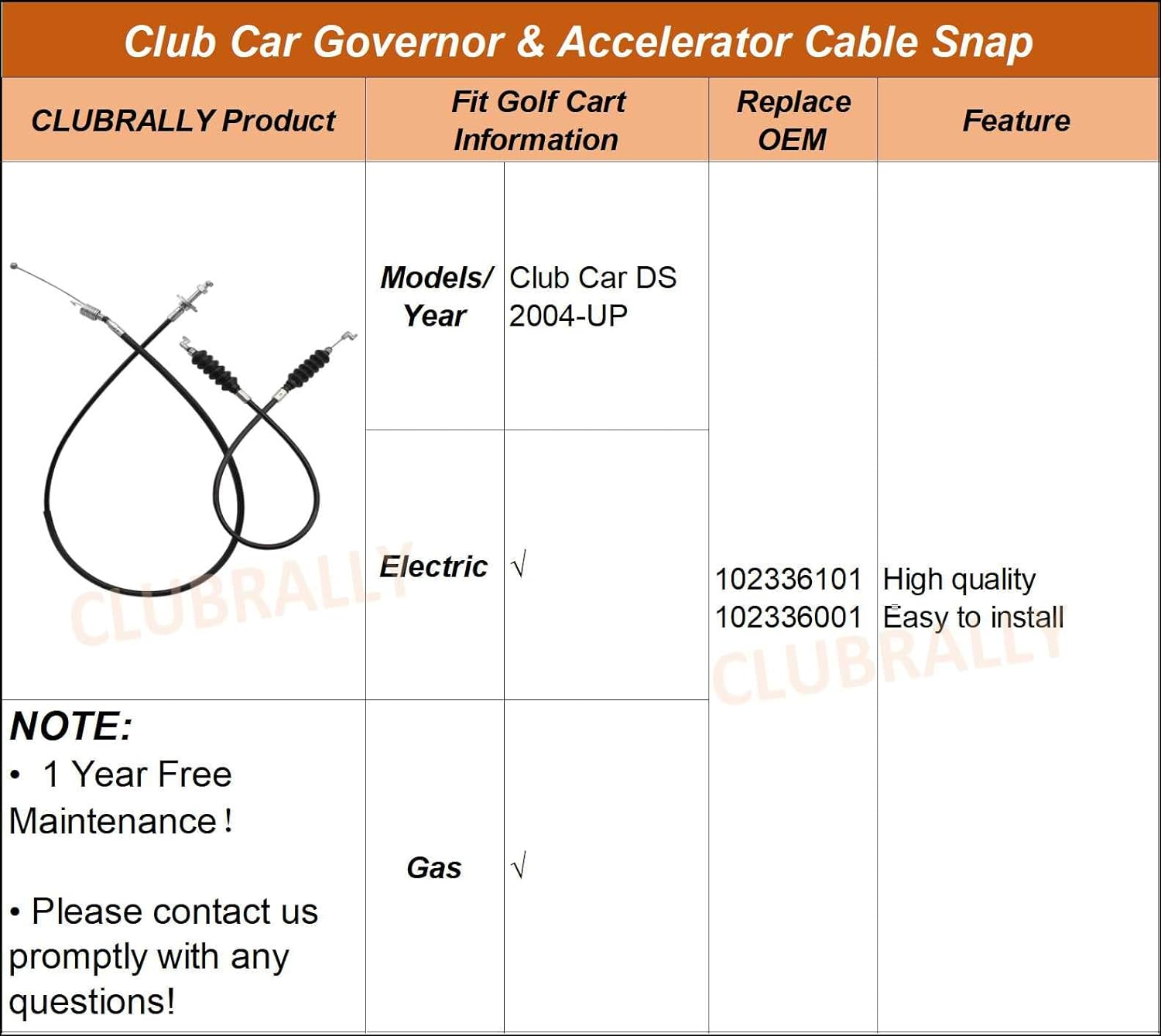 CLUBRALLY Club Car DS Golf Cart Governor & Accelerator Cable Snap in Kawasaki FE290 2004 & UP