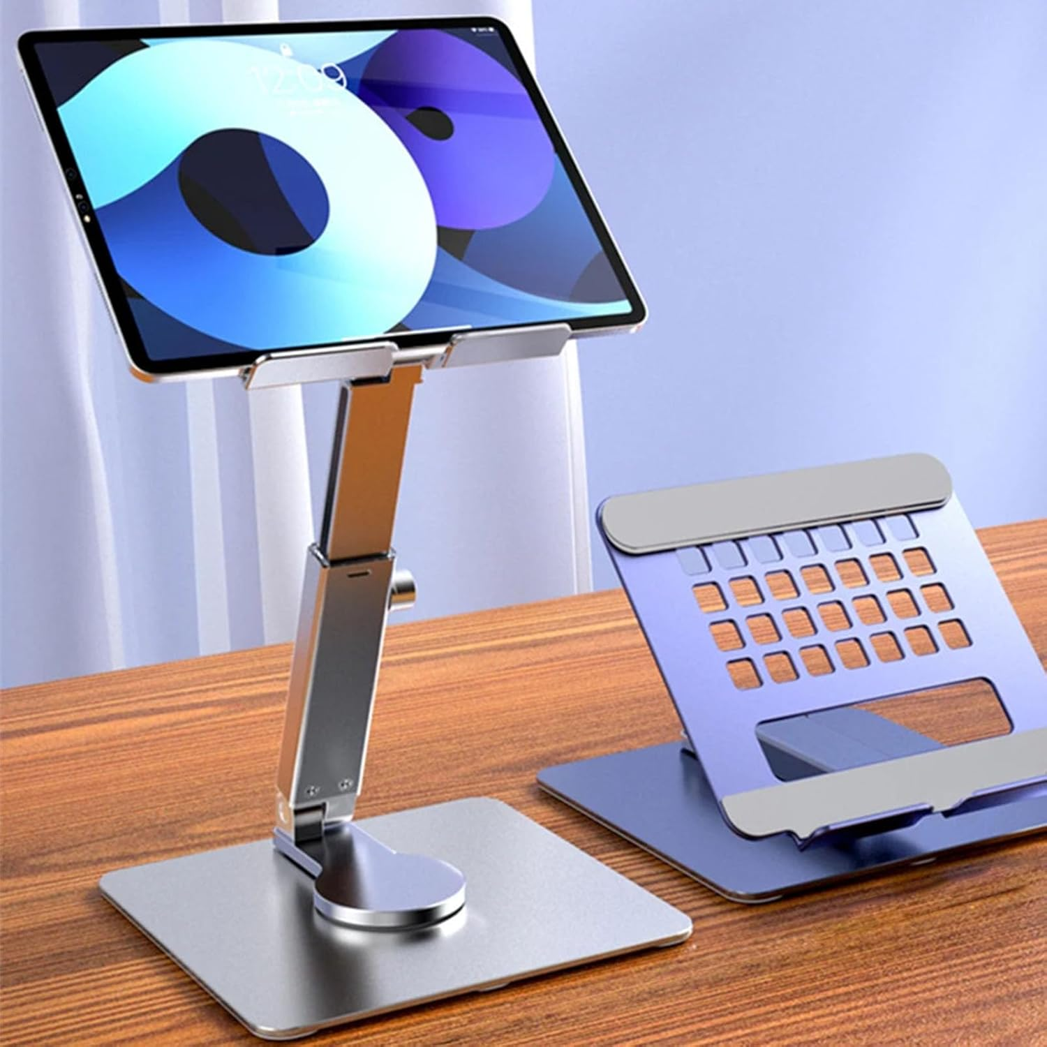 Tablet Stand, Adjustable Foldable Aluminum Alloy up to 14 Inch Tablet Holder, Computer Office Desk Accessories for Tablets, Phones image number 3