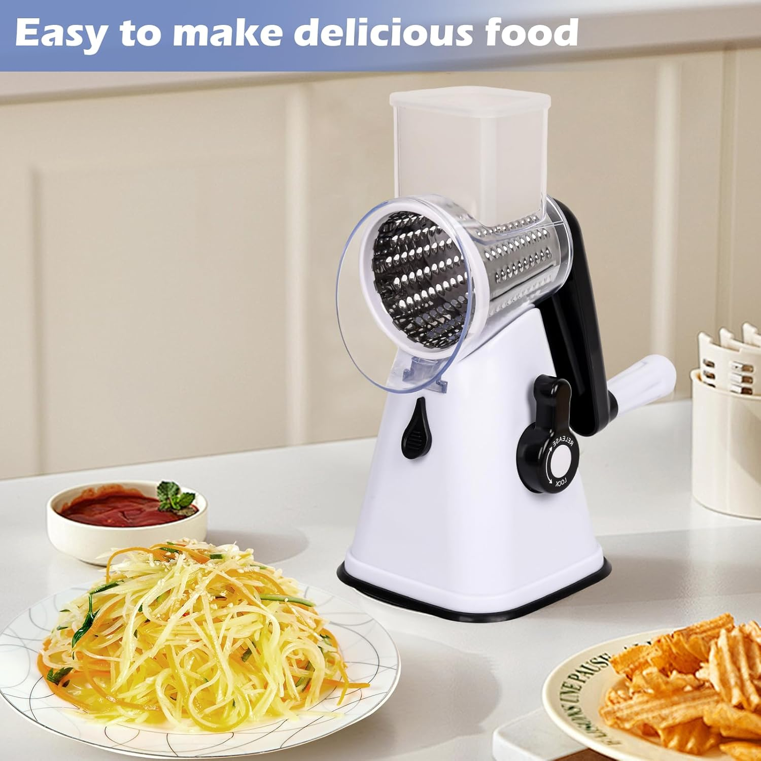 Globalshop Home Table Top Drum Cheese Grater with 3 Blades and Powerful Anti-Slip Suction Base; Safe for Your Hands image number 6