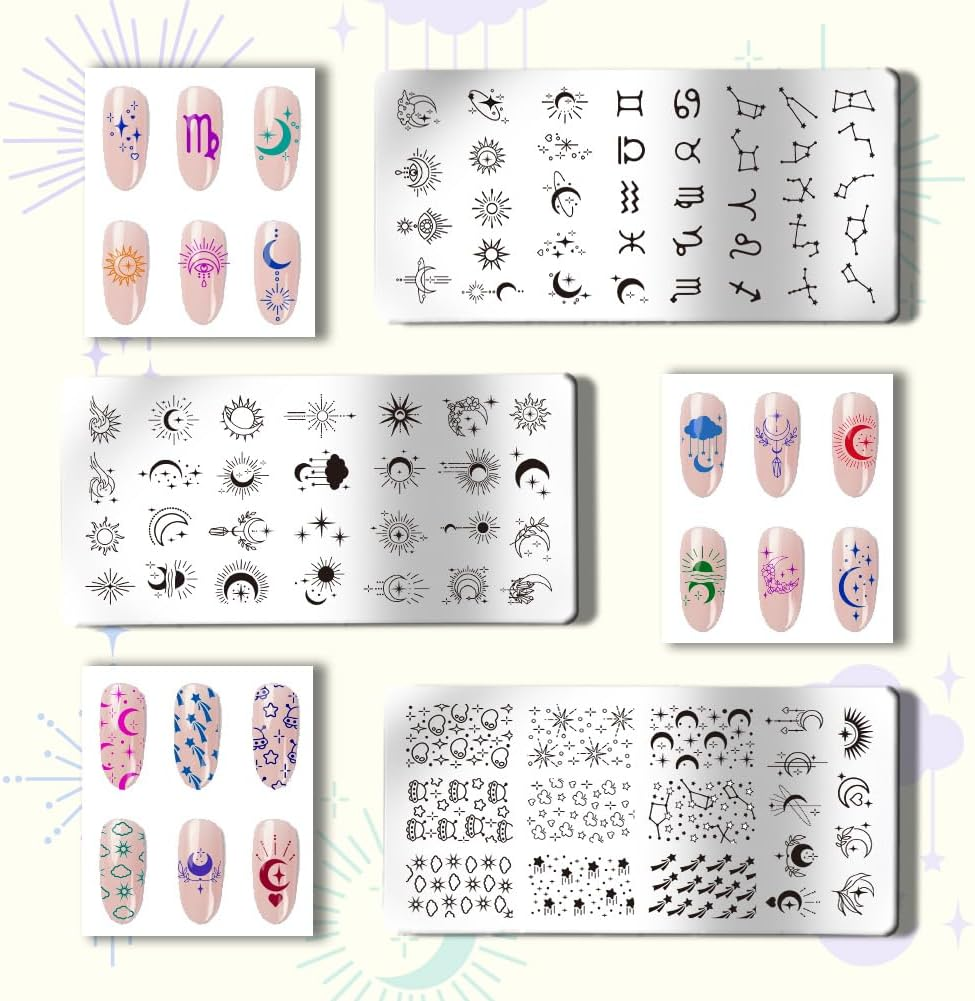PH Pandahall Pack of 3 Moon Star Nail Stencil Stamp 12 Constellations Nail Stamp Plate Night Sky Nail Art Stencils Print Nail Stencils Nail Picture Plates for Nail Printing Manicure Salon image number 6