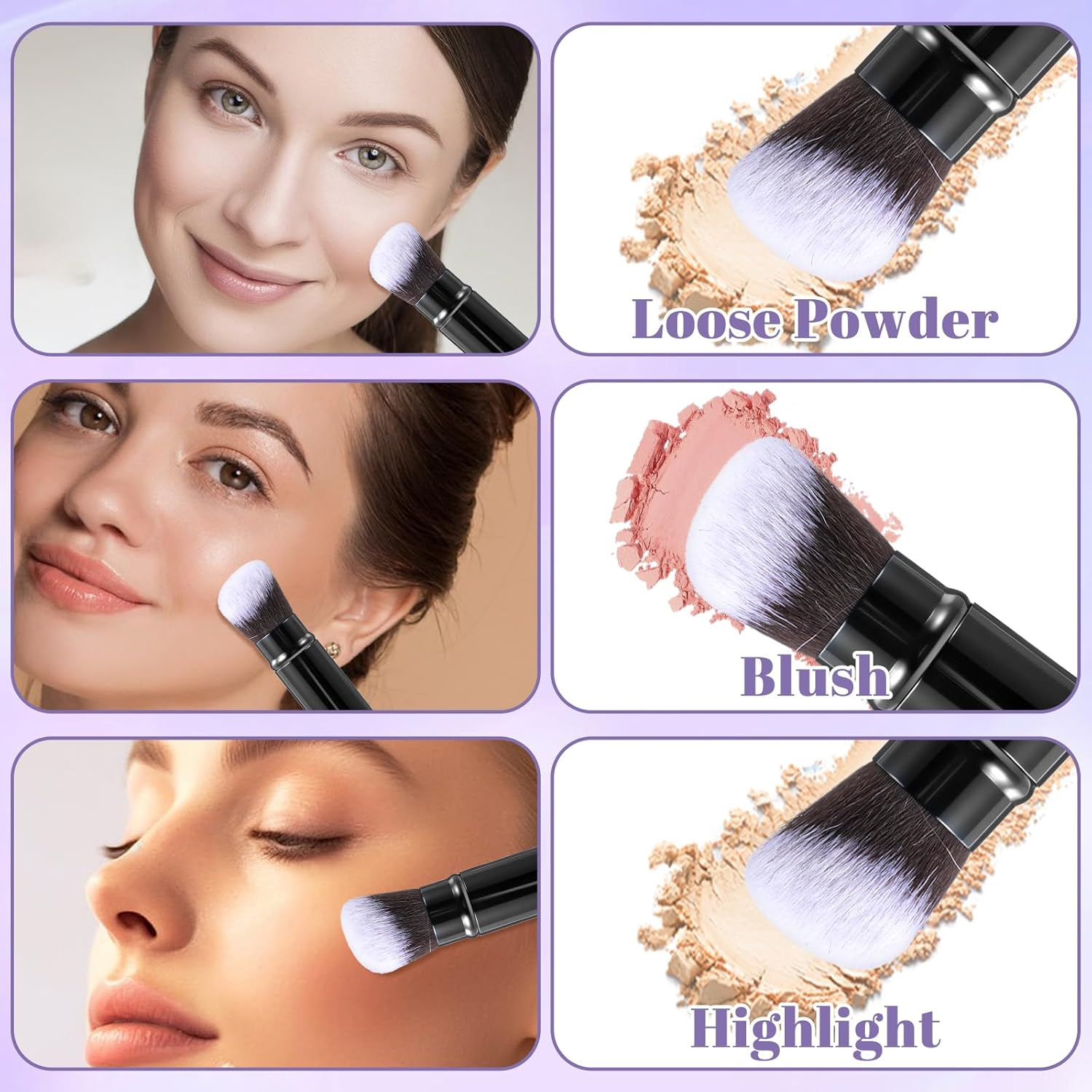 Pack of 2 Retractable Makeup Brushes, Angled Kabuki Travel Foundation Brush, Portable Powder Blush Brush, Mini Makeup Brush for Blush, Sunscreen, Bronzer, Polishing, Concealer, Highlighter image number 5