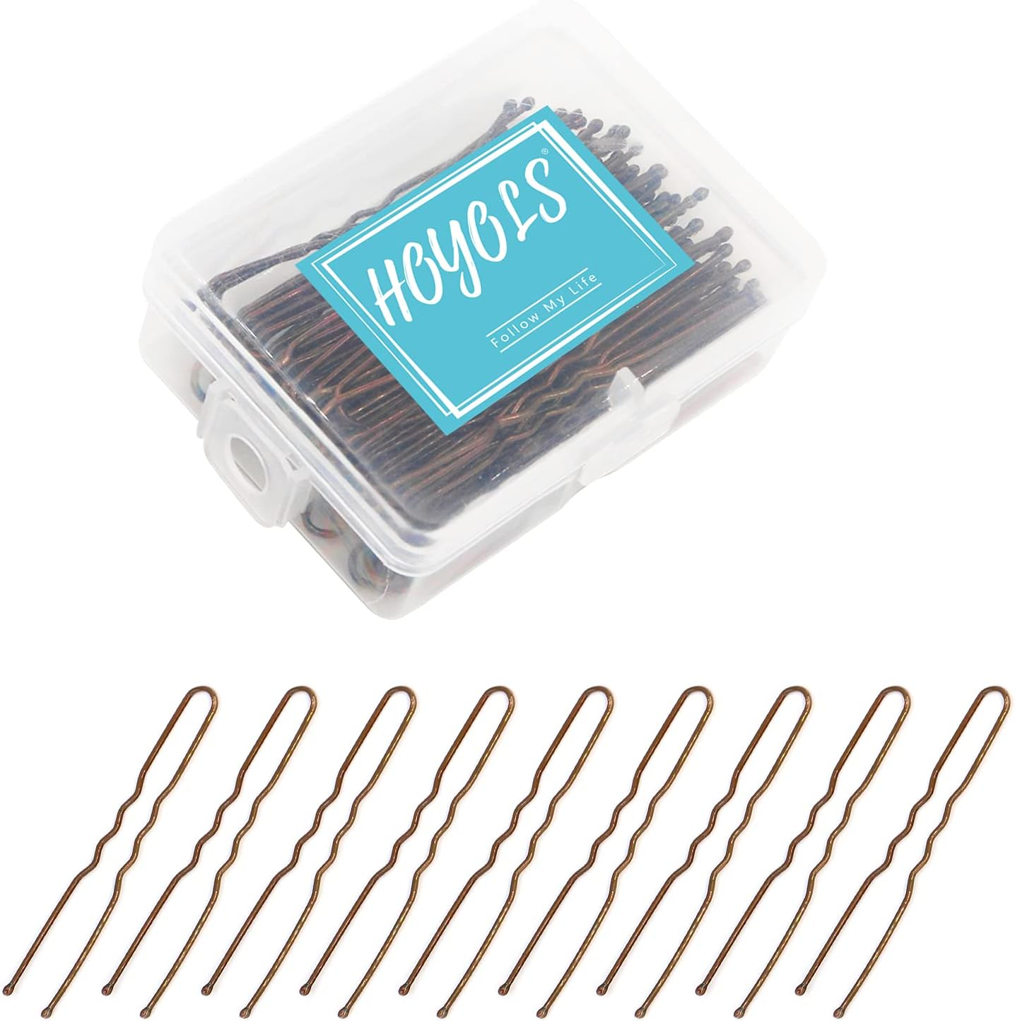 Hoyols U Shaped Hair Bobby Pins Black, Metal Curved Curly Waved Bun Clips Bobby Pins for Buns Women Girls Grips Hairstyle Salon Accessories Updo, 100 Count 2.4 in (Black)