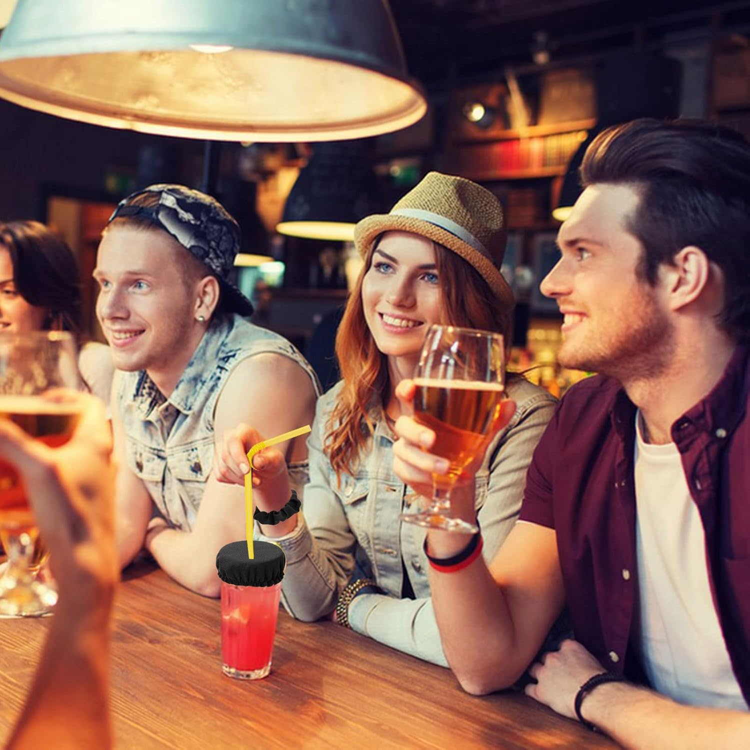 Karjiaja Scrunchie Drink Cover, Anti-Spike Hair Scrunchie Club Headband for Drinks Protection, Black, 1 Count image number 6