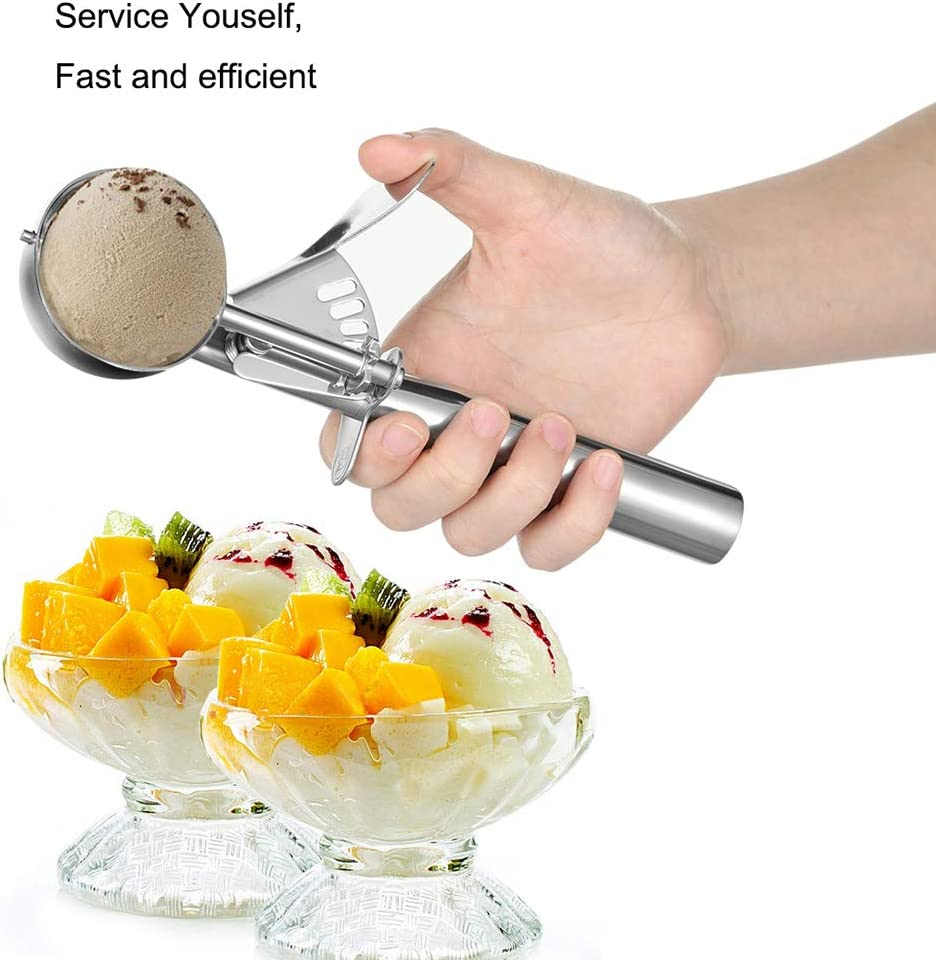 Cookie Scoop, Large Ice Cream Scoop with Trigger, Scoop Ice Cream Muffin Scoop Large Medium Small Ice Cream Scooper, 18/8 Stainless Steel Melon Meat Baller Potato Masher ( Solid Large), Gift Piping Bag image number 3