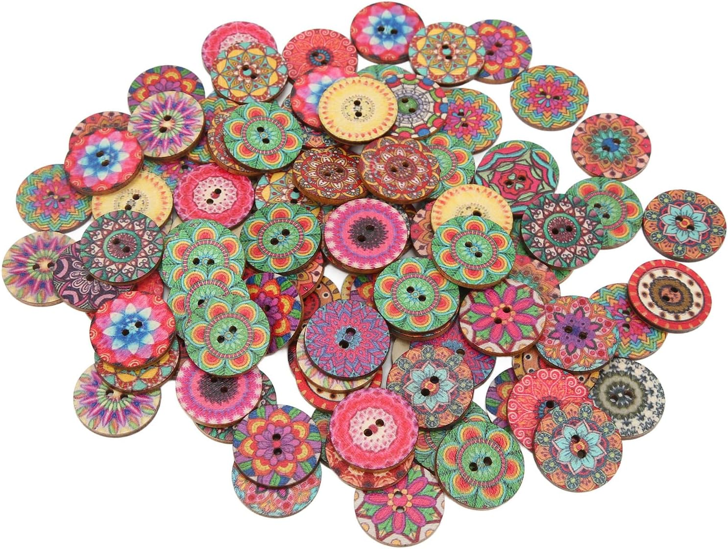 Fdit 100Pcs Wooden Buttons, 25Mm Mixed Assortment for DIY Crafts, Sewing, Scrapbooking & Card Making, Random Patterns for Clothing, Coats & Home Decor image number 5