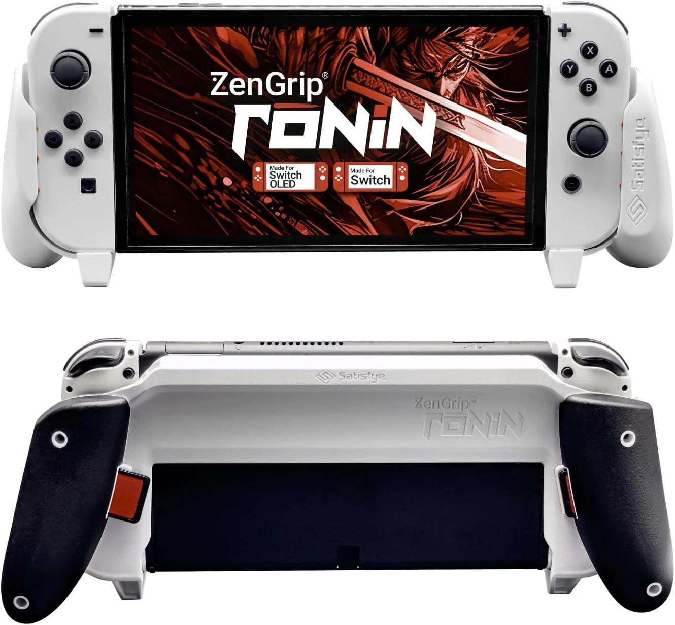 Satisfye - Zengrip Ronin White Grip, a Dockable Switch Grip Compatible with Nintendo Switch - Comfortable & Ergonomic Grip, Joy Con & Switch Control. #1 Switch Accessories Designed for Gamers (White) image number 1