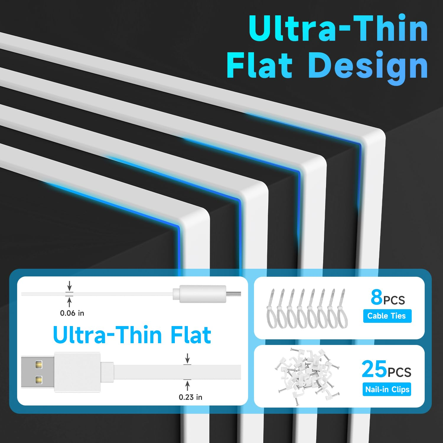 2 Pack 5M Flat Power Extension Cable for USB-C Enabled Home Security Cameras or Other Devices(Phone,Switch Pro Controller,Etc), USB a to Type C Extension Charging and Data Sync Cord image number 3