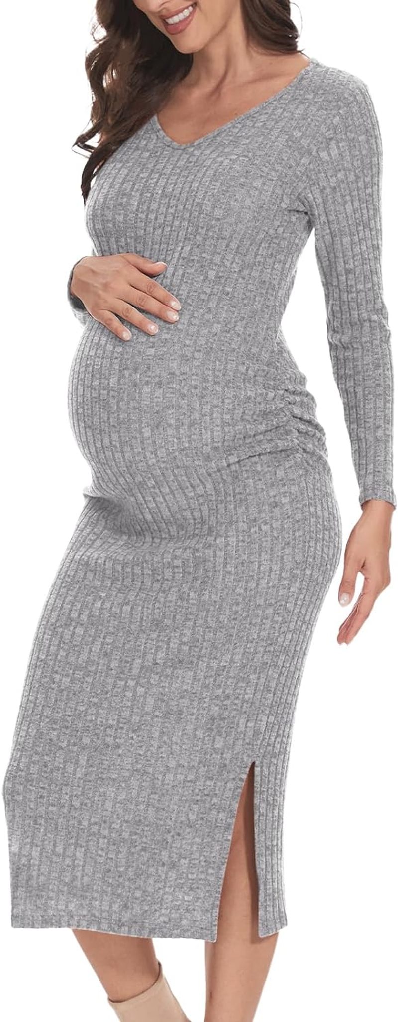 Maternity Sweater Dress,Turtleneck Ribbed Long Sleeve Maternity Dress for Casual/Photoshoot/Baby Shower
