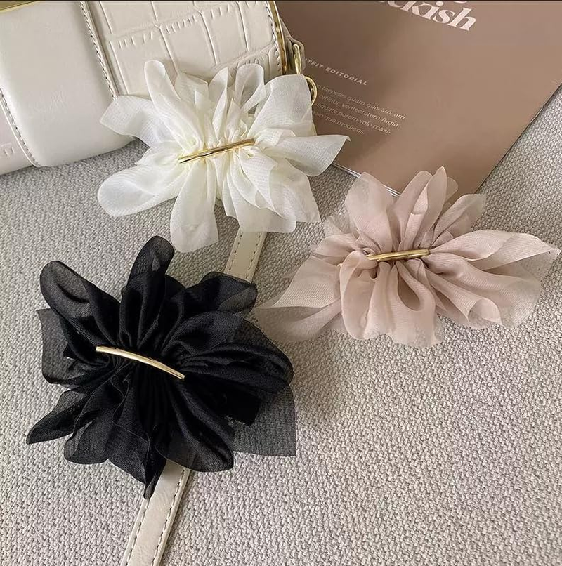 2Pcs Chiffon Flower Hair Clips Flower Hair Barrettes Hair Accessories for Women Girls Wedding Party(Black+White) image number 1