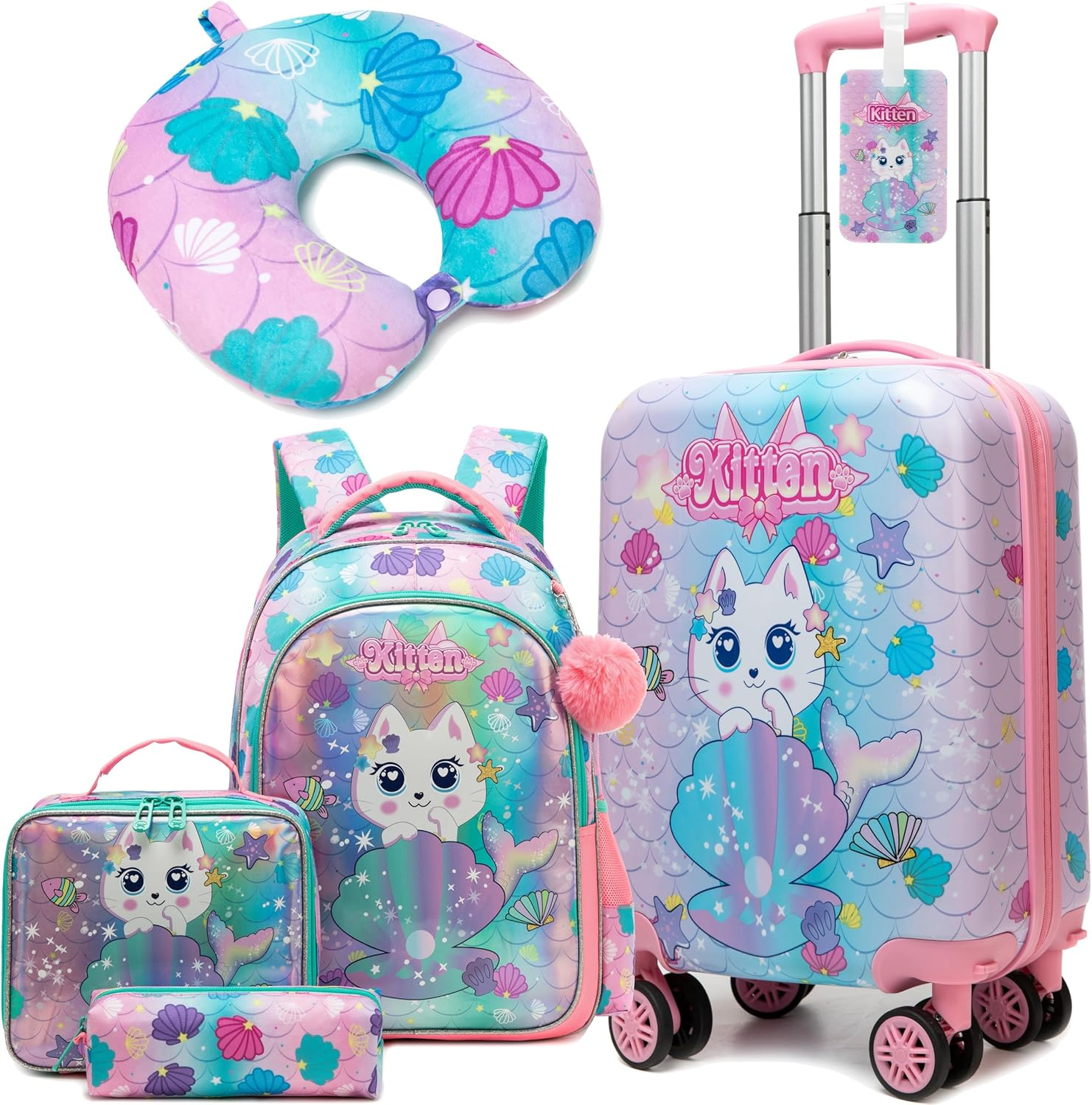Homskiii Kid'S Luggage Set 5 Piece Suitcase Set 16" Hardside Luggage with Spinner Wheels Girls Boys Carry on Rolling Suitcase, a Bear, 16Inch
